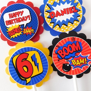 Personalized Superhero Cupcake Toppers: Birthday Party Decor