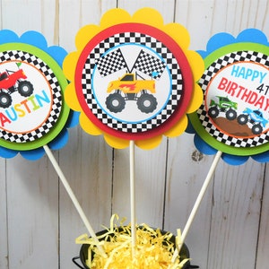 Monster Truck Birthday Centerpiece Sticks: Custom Party Decor