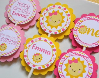 Sunshine Cupcake Toppers, Sunshine Cupcakes, Pink Sunshine Party Decor