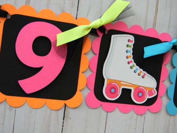 Neon Roller Skate Banner, Happy Birthday Banner, Roller Skating Party Decorations