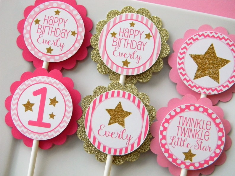 Party Decor Set of 12 Little Star Cupcake Toppers Star Cupcakes