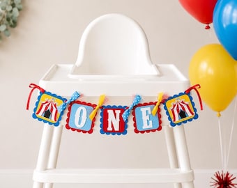 Carnival First Birthday Highchair Banner: Circus Party Decor