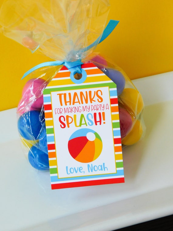 Beach Ball Favor Tags, Pool Party Thank You Tags, Beach Ball Birthday Party