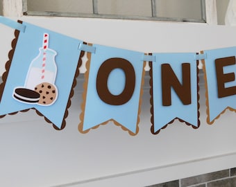 Milk and Cookies Highchair Banner: First Birthday Party Decor