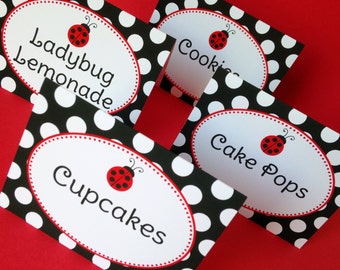 Ladybug Food Labels, Ladybug Food Tents, Little Ladybug Party Decor