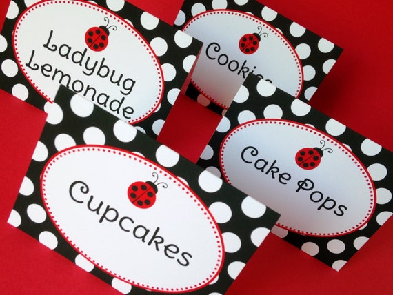 Ladybug Food Labels, Ladybug Food Tents, Little Ladybug Party Decor