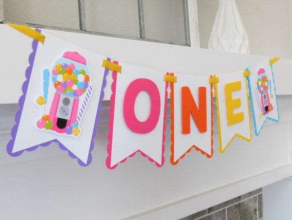 Candy Gumball High Chair Banner, Candy Party Decor, Highchair Garland, Candy Shop First Birthday