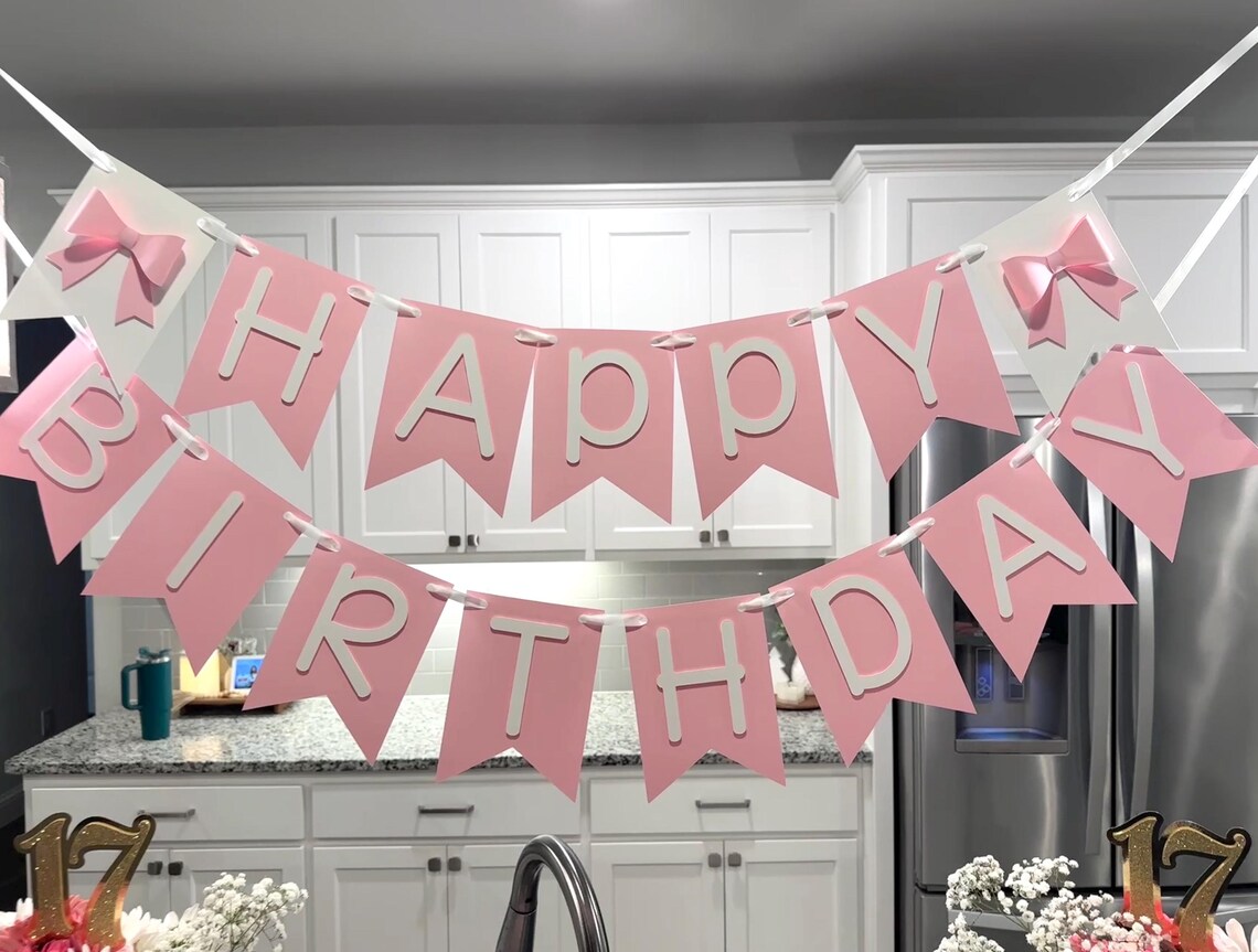 Pink Bow Birthday Banner: Coquette Preppy Party Decor - Etsy