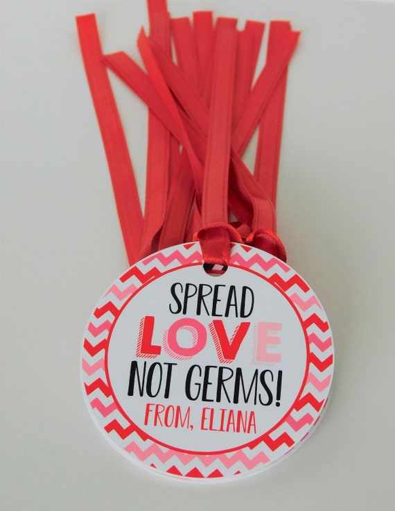 Spread Love Not Germs Valentines Day Treat Tags, Classroom Valentines, Valentines for Kids, Valentines Day Cards, Non-Candy Valentines