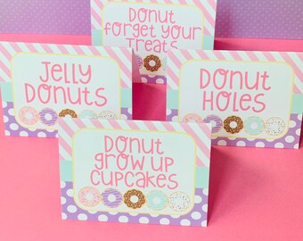 Donut Food Labels, Donut Food Tents, Donut Party Decor