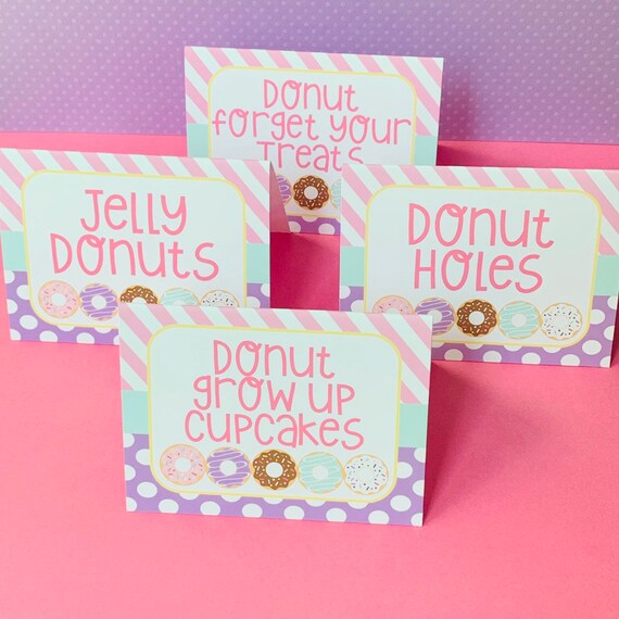 Donut Food Labels, Donut Food Tents, Donut Party Decor