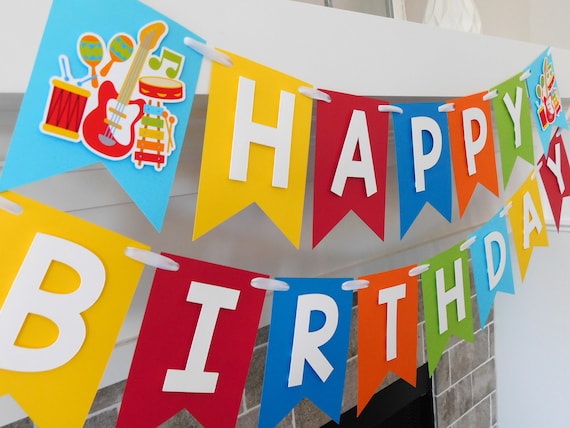 Music Banner, Happy Birthday Banner, Musical Instruments Party Decorations Il_570xn