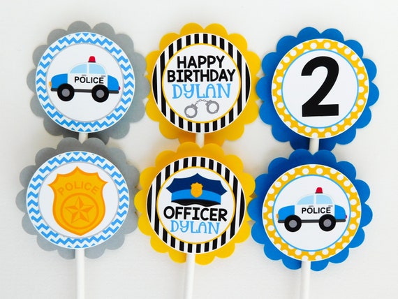 Police Cupcake Toppers, Policeman Cupcakes, Police Party Decor