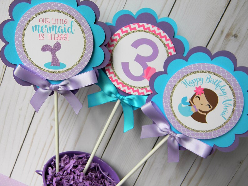 Mermaid 1st Birthday Mermaid Centerpiece Sticks Set of 3 Mermaid Party Decorations