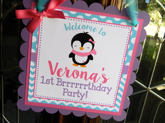 Girl Penguin Door Sign Penguin Party Decorations Penguin Door