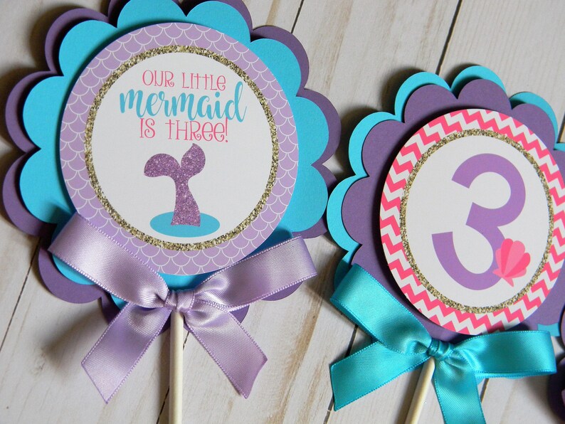 Mermaid 1st Birthday Mermaid Centerpiece Sticks Set of 3 Mermaid Party Decorations