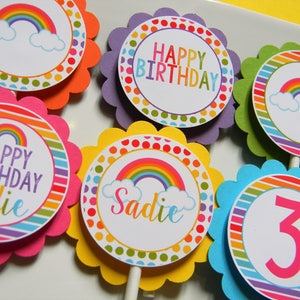 Personalized Rainbow Cupcake Toppers: Birthday Party Decor