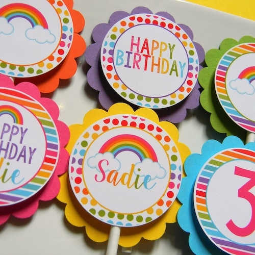 Rainbow Cupcake Toppers Rainbow Cupcakes Party Decor Etsy