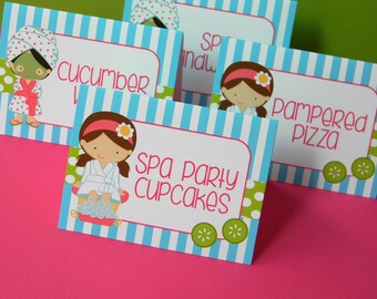 Spa Food Labels, Spa Party Food Tents, Pamper Party Decor