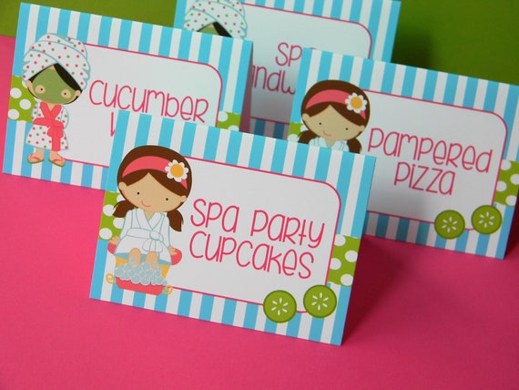 Spa Food Labels, Spa Party Food Tents, Pamper Party Decor