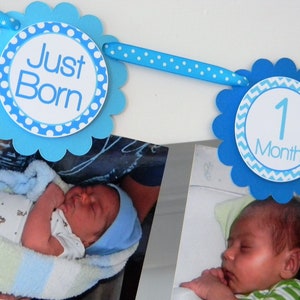 Blue 12 Month Photo Banner, Boy First Birthday Photo Banner, Baby&#39;s First Year