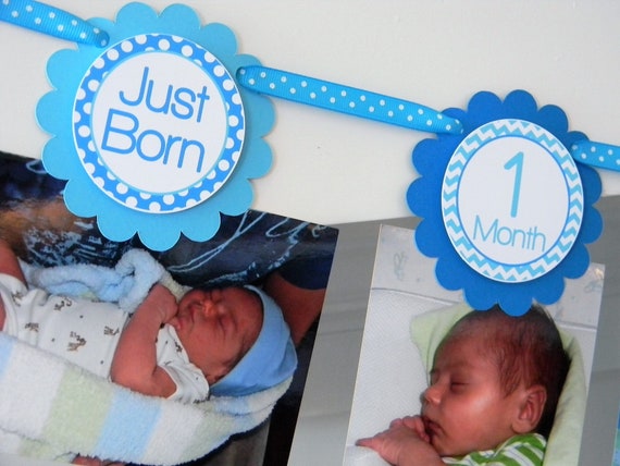 Boy Photo Banner, 1st Birthday, Newborn to 12 Months Banner in Blue