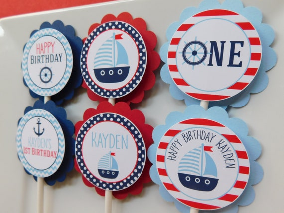 Nautical Cupcake Toppers, Sailboat Cupcakes, Nautical Party Decor