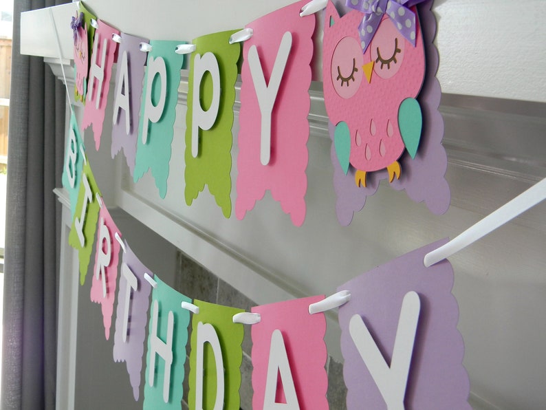 Pennant Banner Owl Banner Owl Party Decorations Owl Happy Birthday Banner
