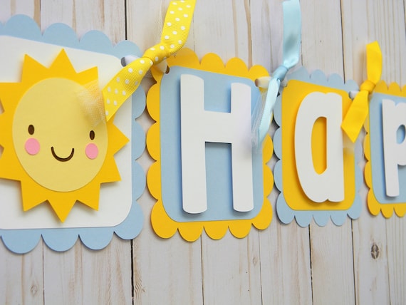 You Are My Sunshine Banner, Happy Birthday Banner, Sunshine Party Decorations in Blue and Yellow Il_570xn