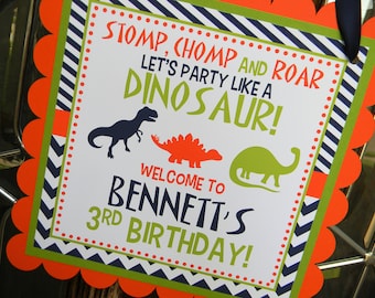 Dinosaur Party Welcome Sign, Dino Party Decor, Dino Door Sign, Three Rex Birthday Sign