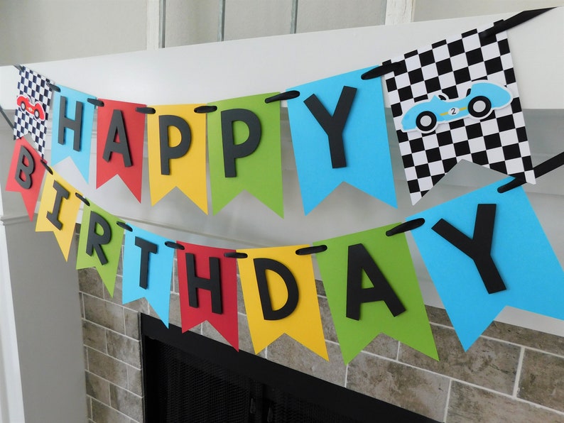 Race Car Banner Happy Birthday Banner Race Car Party Etsy
