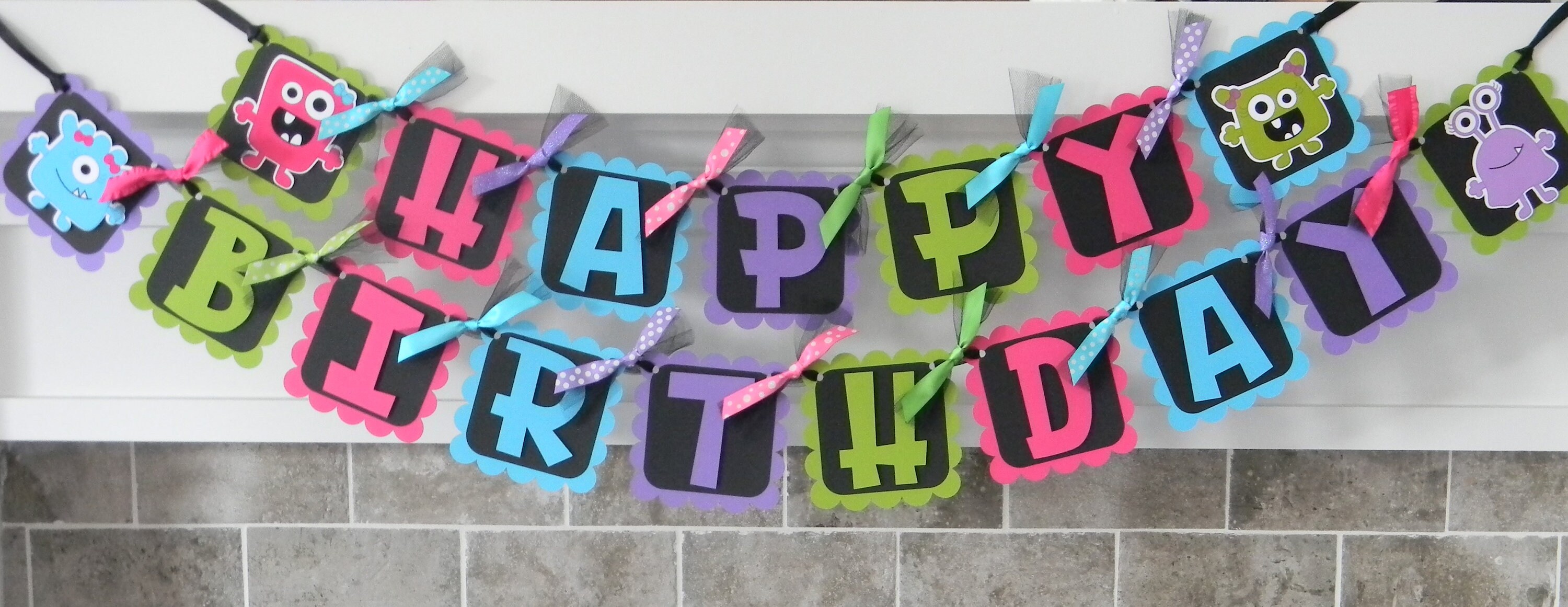 Fille Monster Bash Banniere Banniere Joyeux Anniversaire Etsy France
