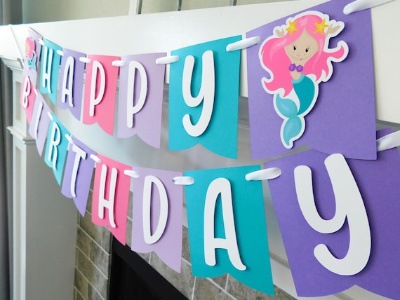 Mermaid Banner, Birthday Banner, Mermaid Party Decorations Il_570xn