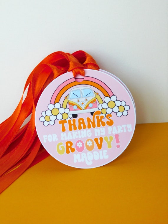 Groovy Favor Tags, Hippie Thank You Tags, Retro Gift Tags