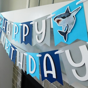 Shark Party Banner - Custom Shark Birthday Decor, Shark Theme Banner, Fully Assembled, Shark Party Decorations