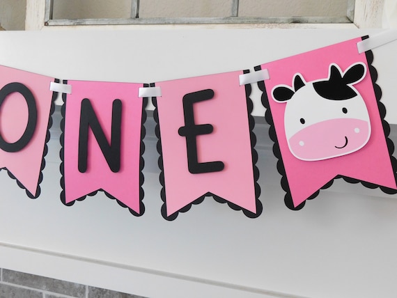 Cow High Chair Banner, Cow Party Decor, Highchair Garland, Pink Cow First Birthday