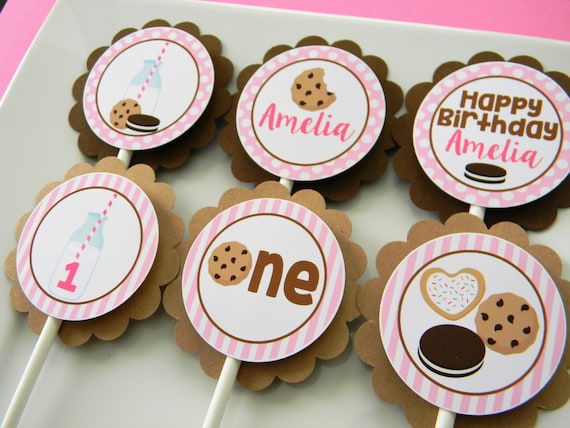 Milk and Cookies Party Cupcake Toppers, Milk and Cookies Cupcakes, Cookie Party Decor