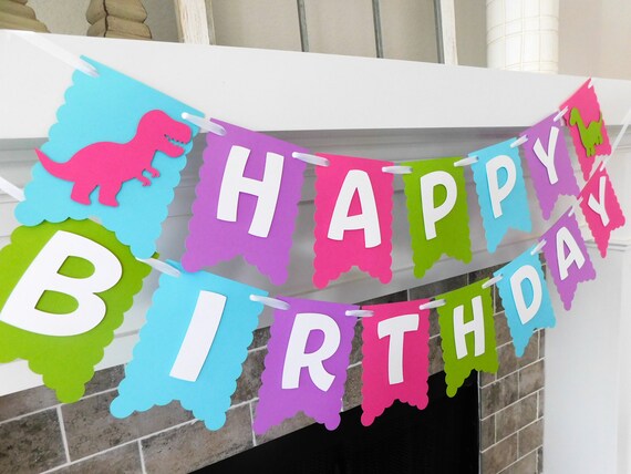Dinosaur Birthday Banner, Dino Party Decor, Girl Dinosaur Birthday