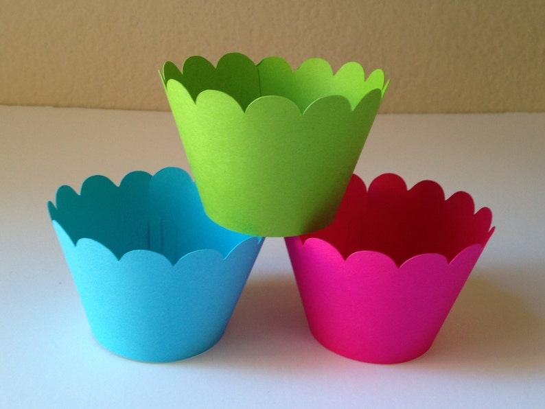 Blue Hot Pink And Lime Green Party Cupcake Wrappers Party Etsy