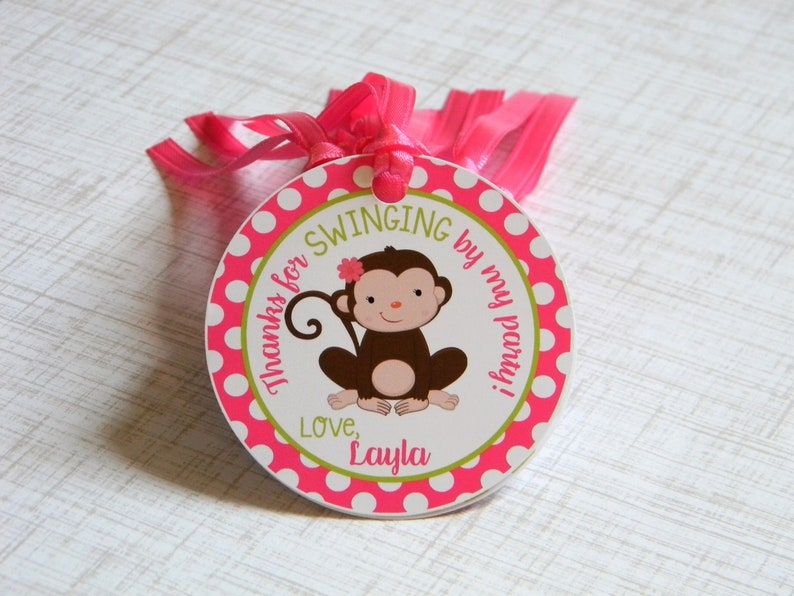 Monkey Favor Tags, Monkey Thank You Tags, Girl Monkey 1st Birthday image 1