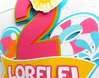 Adorno para tarta de pelota de playa personalizado: decoración para fiesta de verano en la piscina