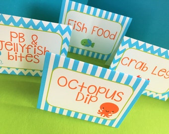 Under the Sea Food Labels, Ocean Food Tents, Sea Animals Party Decor