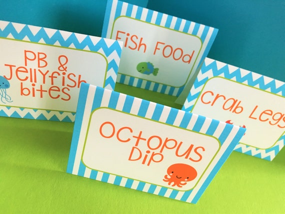 Under the Sea Food Labels, Ocean Food Tents, Sea Animals Party Decor