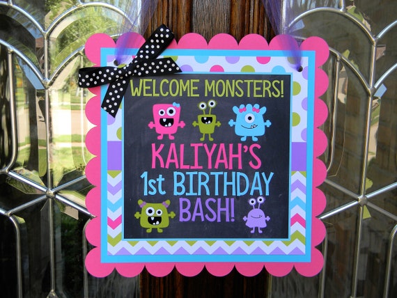 Monster Welcome Sign, Girl Monster Party Decor, Monster Door Sign, Little Monster Birthday Sign