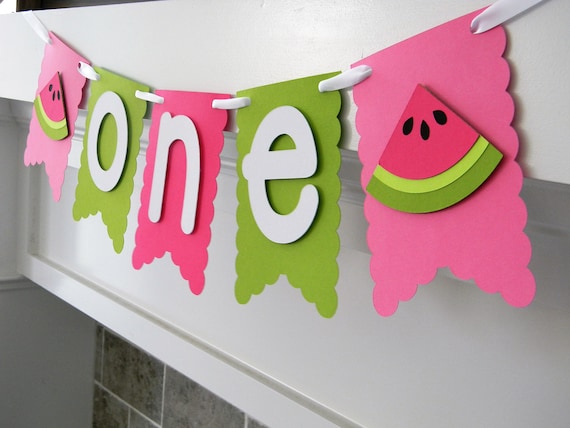 Watermelon High Chair Banner, Watermelon Banner, Highchair Garland, One in a Melon First Birthday