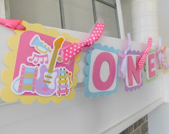 Music High Chair Banner, Party Decorations, Birthday Banner in Pastel Colors