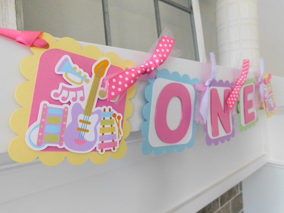 Music High Chair Banner, Party Decorations, Birthday Banner in Pastel Colors