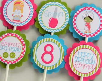 Spa Cupcake Toppers, Spa Party Cupcakes, Spa Party Decor