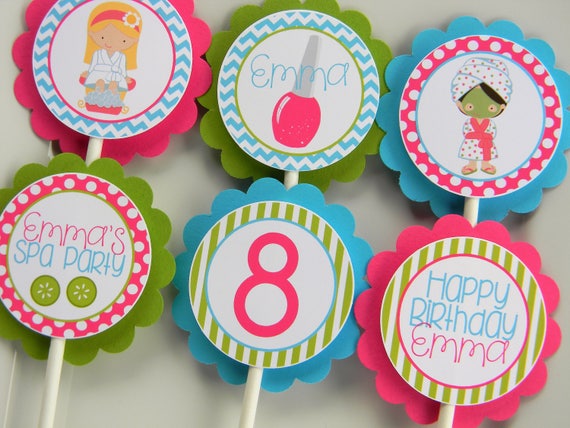 Spa Cupcake Toppers, Spa Party Cupcakes, Spa Party Decor