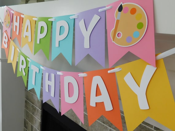 Pastel Art Party Banner:  Painting Birthday Supplies – Custom Kids Art Theme Decorations